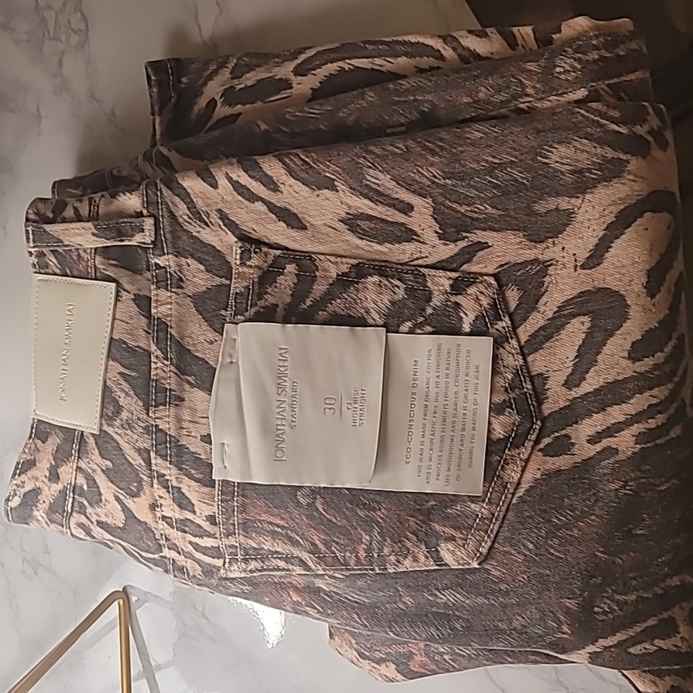 JONATHAN SIMKHAI HIGH RISE ANIMAL PRINT CROPPED JEANS BROWN SZ 30 - Picture 4 of 10